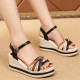 Comfortable Fish Mouth Soft Soled Buckle Closure Wedge Sandals - Black image