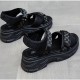 Open Toe Velcro Closure Cross Border Strappy Wedge Sandals - Black image
