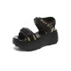 Sequin Velcro Closure Strap Peep Toe Women Wedge Sandals - Black image