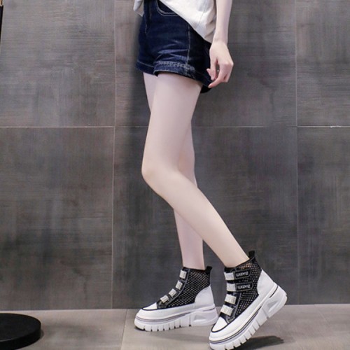 Platform Thick Bottom Mesh Velcro Soft Sole Women Sneakers - Black image
