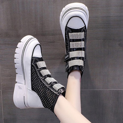 Platform Thick Bottom Mesh Velcro Soft Sole Women Sneakers - Black image