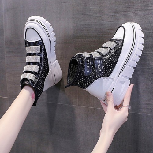 Platform Thick Bottom Mesh Velcro Soft Sole Women Sneakers - Black image