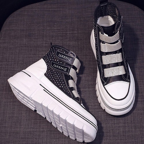 Platform Thick Bottom Mesh Velcro Soft Sole Women Sneakers - Black image