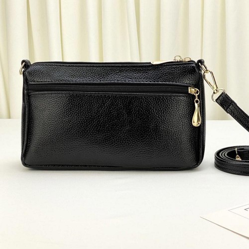 Korean Style Floral Zipper Diagonal Shoulder Bag - Black image