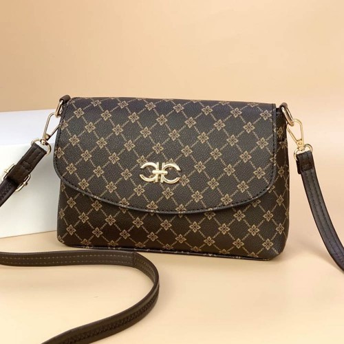 Elegant Flap Floral Printed Zipper Pocket Shoulder Bag - Brown image