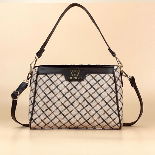 Plaid Cross Border Detachable Handle Geometric Hand Bag - Brown |image