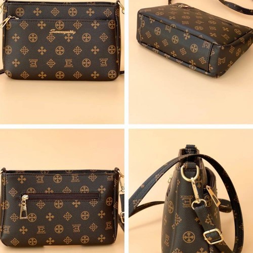 Oblique Adjustable Stripe Floral Women Shoulder Bag - Dark Brown image