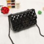 Embossed Chain Stripe Geometric Pattern Magnet Lock Shoulder Bag - Black