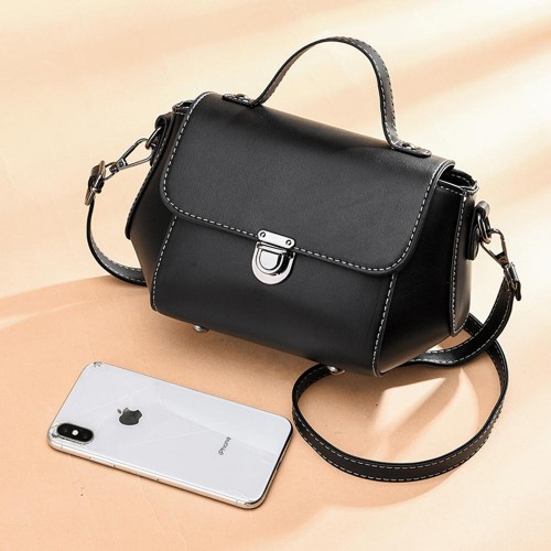 Stylish & Functional Removable Strip Round Shoulder Bag - Black image