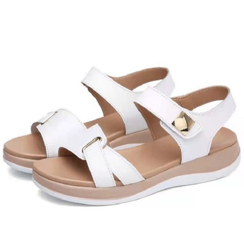 Velcro Closure Open Toe Flat Sandals for Women in White image