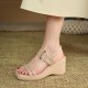 Thick Soled Strapped Square Toe Wedge Women Sandals Beige image