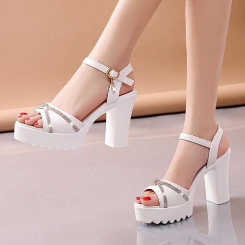 Bohemian Platform Buckle Strap Women High Heel Sandals - White image