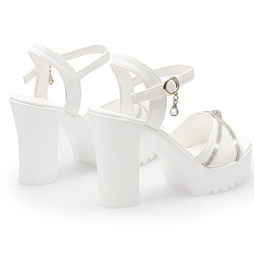 Bohemian Platform Buckle Strap Women High Heel Sandals - White image