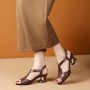 Luxury Chunky Leather Buckle Strap Women Heel Sandals Brown