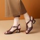 Luxury Chunky Leather Buckle Strap Women Heel Sandals Brown image
