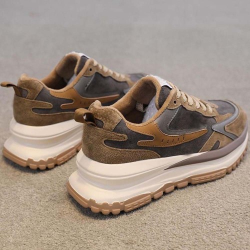 Round Head Laces Up Chunky Heel Women Sneakers Brown image