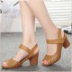 Vintage Style Fish Mouth Velcro Mid Heels Women Sandals Brown image