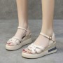 Multi Strapped Buckle Closure Women Wedge Sandals Cream