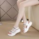 Rhinestone Muffin Open Toe Velcro Wedge Sporty Sandals - White image