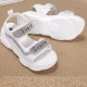 Rhinestone Muffin Open Toe Velcro Wedge Sporty Sandals - White image
