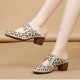 Vintage Style Round Head Hollow Breathable Mid Heels Slippers Beige image