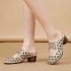 Vintage Style Round Head Hollow Breathable Mid Heels Slippers Beige image