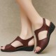 Casual Style Thick Soled Hollow Peep Toe Zipper Wedge Sandals Brown image