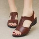 Casual Style Thick Soled Hollow Peep Toe Zipper Wedge Sandals Brown image