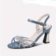 Buckle Closure Braided Rhinestone Women High Heels Blue image