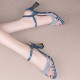Buckle Closure Braided Rhinestone Women High Heels Blue image