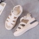 Fish Mouth Strappy Hollow Buckle Closure Wedge Sandals - Cream image