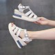 Fish Mouth Strappy Hollow Buckle Closure Wedge Sandals - Cream image
