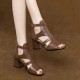 Zipper Closure Leather Hollow Square Women High Heels Brown image