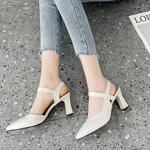 Ankle Strap Pointed Toe Soft Women High Heels Beige image