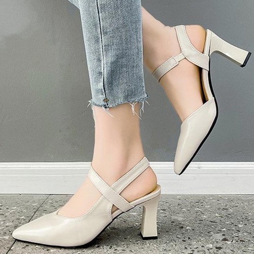 Ankle Strap Pointed Toe Soft Women High Heels Beige image