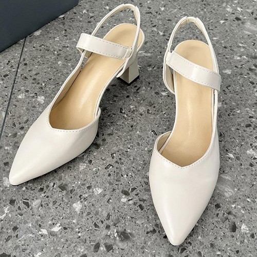 Ankle Strap Pointed Toe Soft Women High Heels Beige image