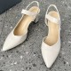 Ankle Strap Pointed Toe Soft Women High Heels Beige image