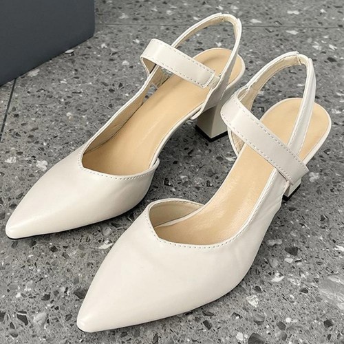 Ankle Strap Pointed Toe Soft Women High Heels Beige image