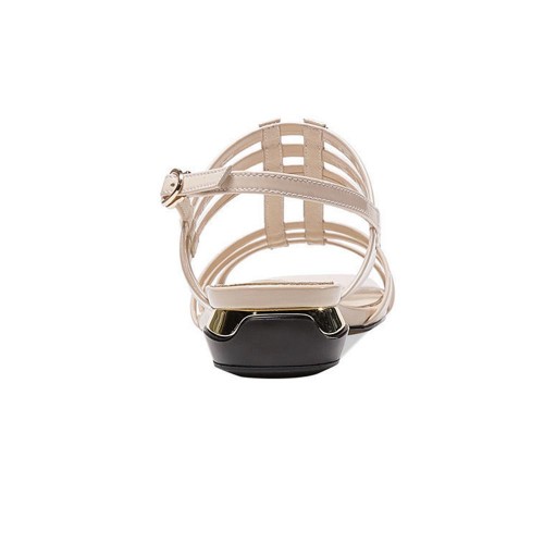 Hollow Out Strapped Buckle Closure Low Heel Sandals - Cream image