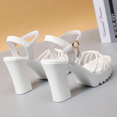 Peep Toe Platform Hollow Ankle Straps High Heel Sandals - White image