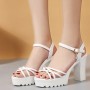 Peep Toe Platform Hollow Ankle Straps High Heel Sandals - White