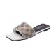 Rhinestone Square Head Checked Flat Heel Flip Flop Slippers - White image