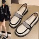 Platform Sponge Bottom Slip On Rhinestone Loafers Shoes - Cream image