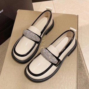 Platform Sponge Bottom Slip On Rhinestone Loafers Shoes - Cream