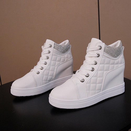 Comfort Rhinestone Decorated High Top Women Fashion Sneakers - White image