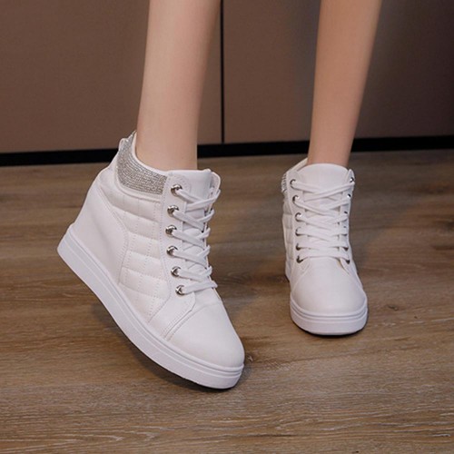 Comfort Rhinestone Decorated High Top Women Fashion Sneakers - White image