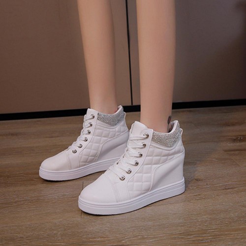 Comfort Rhinestone Decorated High Top Women Fashion Sneakers - White image