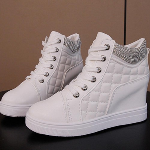 Comfort Rhinestone Decorated High Top Women Fashion Sneakers - White image
