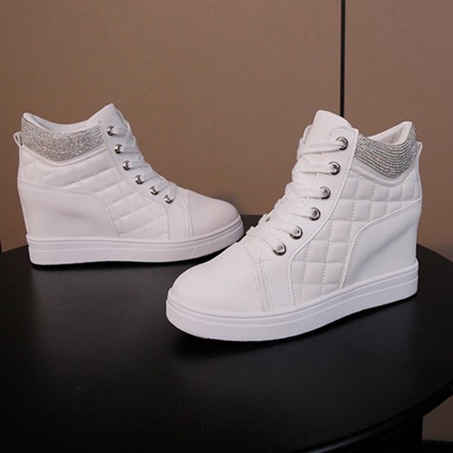 Comfort Rhinestone Decorated High Top Women Fashion Sneakers - White image