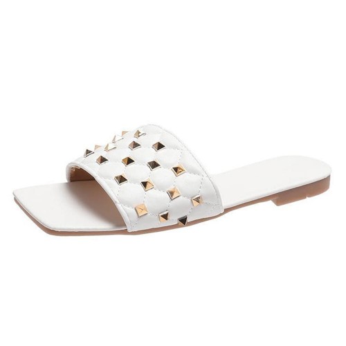Rhombus Comfortable Flat Bottom Square Toe Slippers - White image